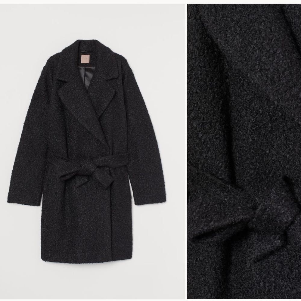 Black H&M+ Coat with Tie Belt